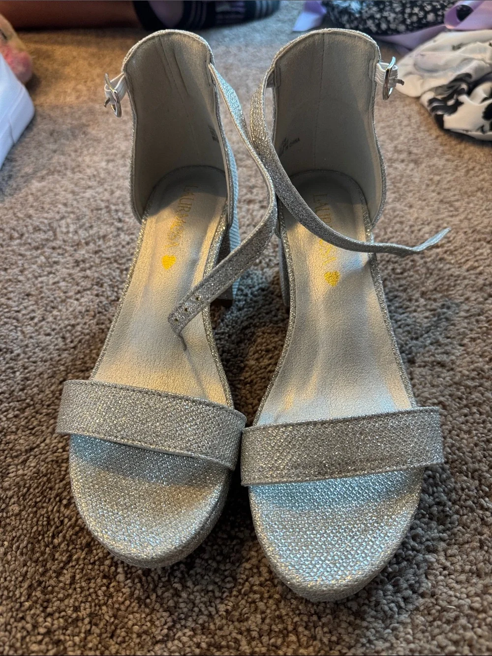Girl’s Silver Glitter Ankle-Strap Heeled Sandals